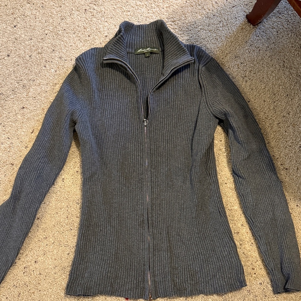 Eddie Bauer Charcoal Ribbed Zip-Up Cardigan